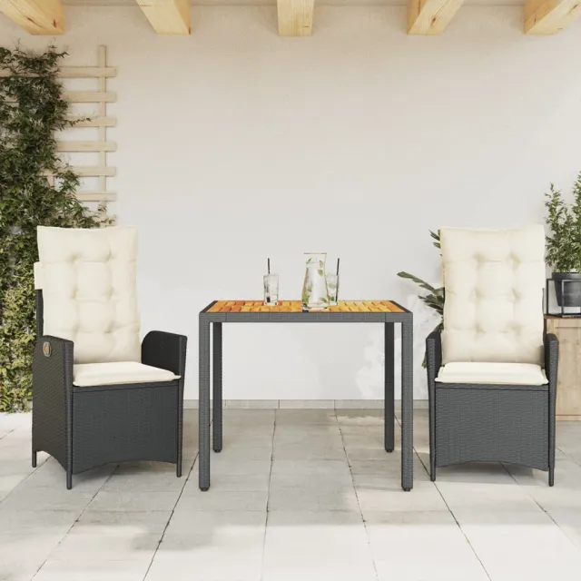 vidaXL 3-delige Tuinset met kussens poly rattan zwart, foto 2