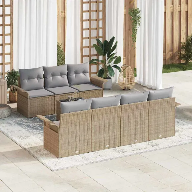 vidaXL Tuin Sofa Set 8 st Beige poly rattan, foto 2