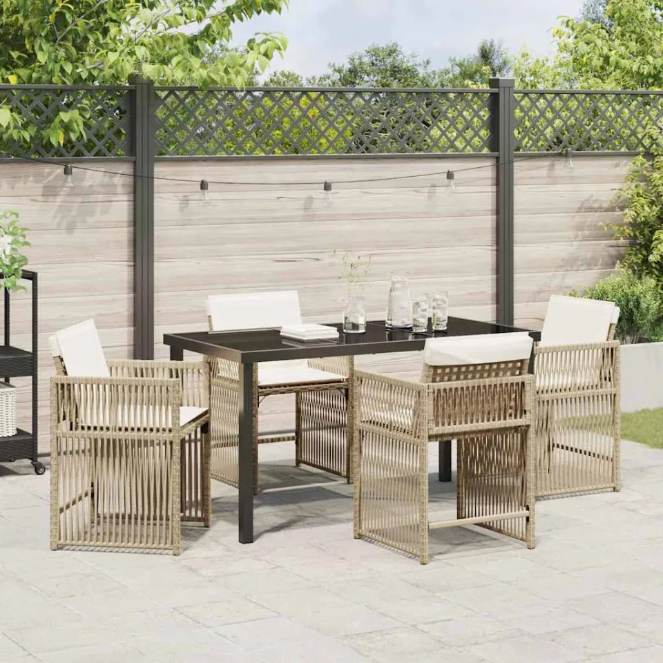 vidaXL Tuin eettafelset 5 st Beige poly rattan, foto 4