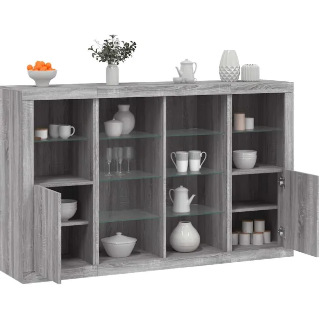 vidaXL Dressoirs met LED-verlichting 3 st bewerkt hout grijs sonoma
