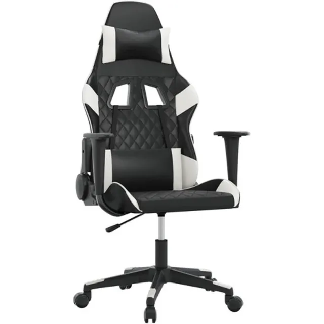 vidaXL Massage - gamestoel - kunstleer - zwart - en - wit zwart en wit