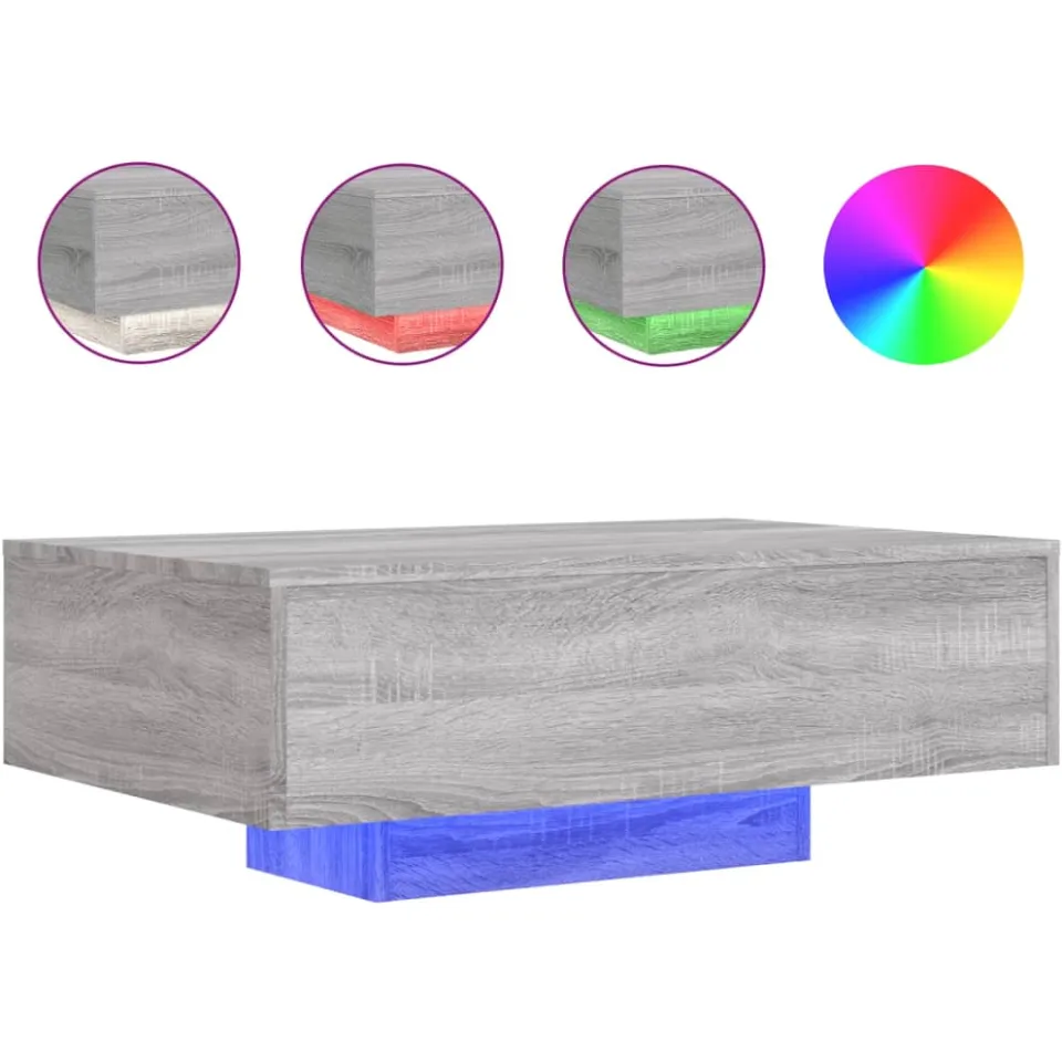 vidaXL Salontafel met LED-verlichting 85x55x31 cm grijs sonoma eiken, foto 4