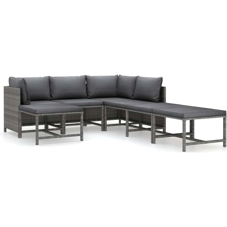 vidaXL 7-delige Loungeset met kussens poly rattan grijs, foto 3