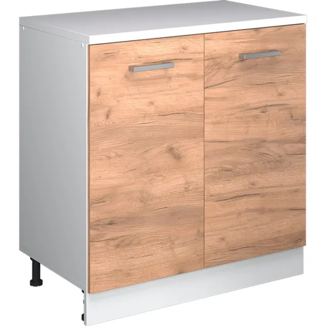 Vicco Keukenkast voor schuine wand R-Line, Goudkleurig Eiken, 80 cm zonder schuine kant met 2 deuren Goudkleurig Eiken/Wit