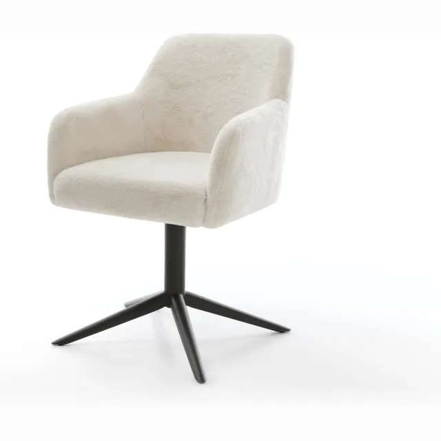 DELIFE Eetkamerstoel Greg-Flex kruispoot zwart pluchen crème-wit 360° draaibaar rocker-functie pocketveer kern Creme-Weiß