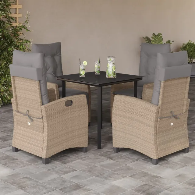 vidaXL 5-delige Tuinset met kussens poly rattan gemengd beige, foto 2
