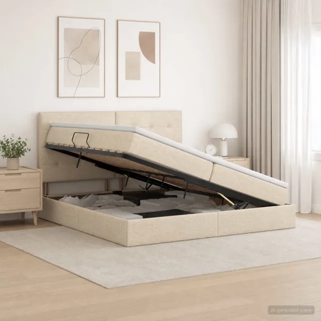 vidaXL Opslag bed met matras met opslag Crèmekleurig 200 x 200 cm Stof