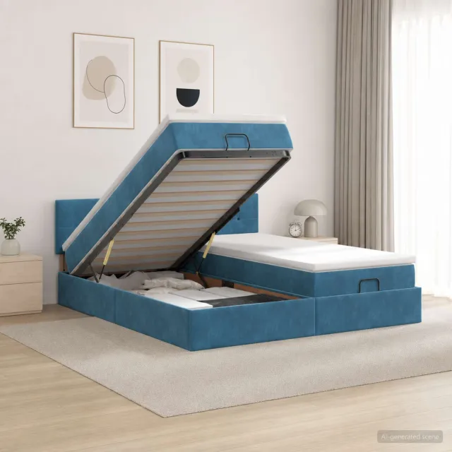 vidaXL Ottoman bed met matras met hoofdeinde 2 st Donkerblauw Fluweel