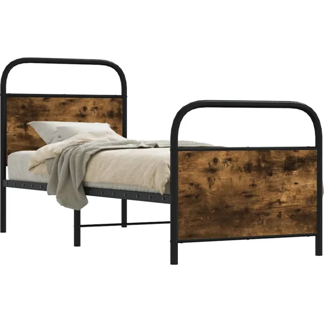 vidaXL Bedframe zonder matras bewerkt hout gerookt eiken 75x190 cm