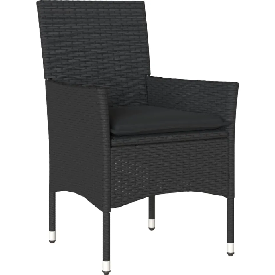 vidaXL 5-delige Loungeset met kussens poly rattan en acaciahout zwart
