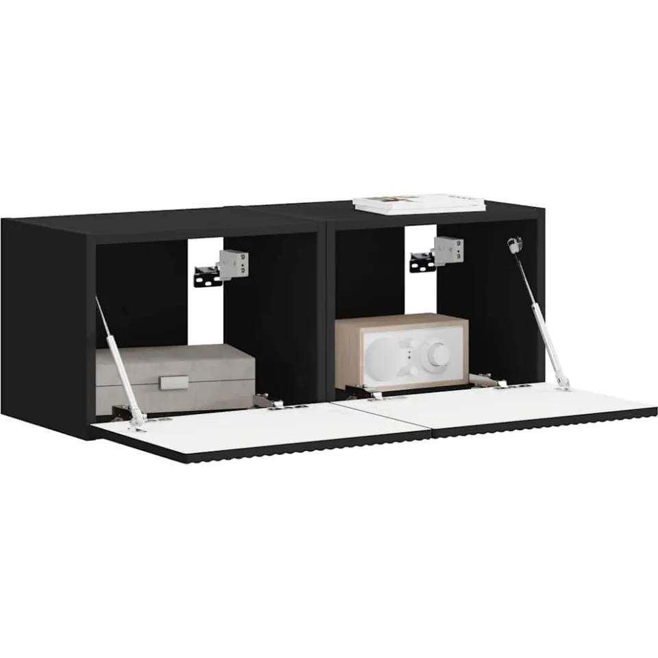 vidaXL TV Wandkast 2 st Zwart Bewerkt hout