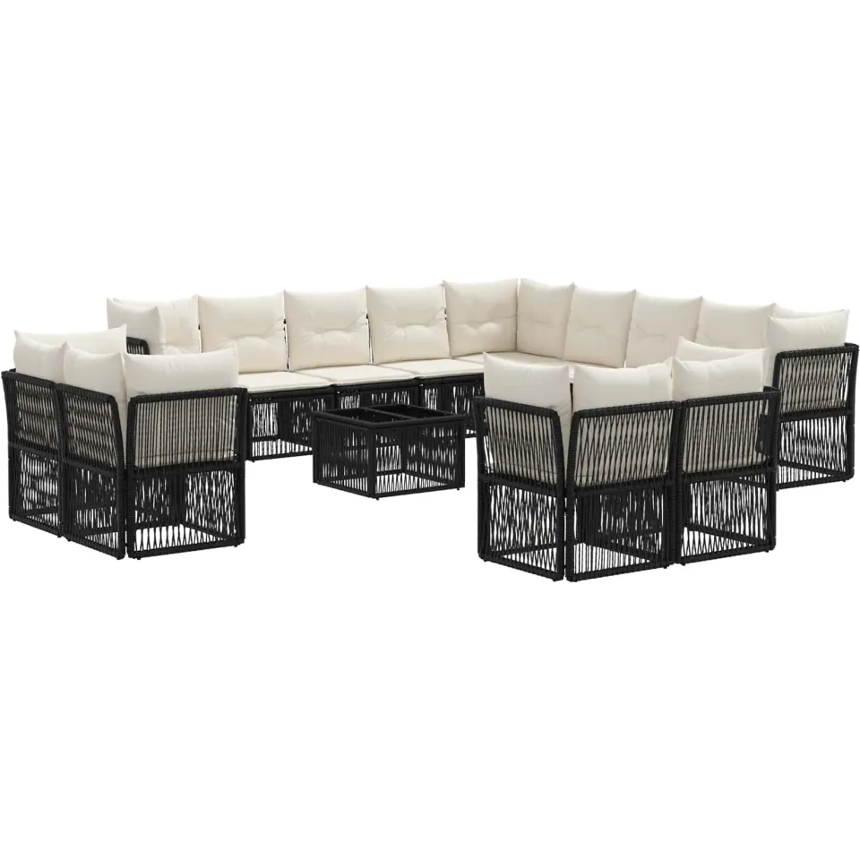 vidaXL Tuinbankenset 14 st 13-zits Zwart poly rattan, foto 3