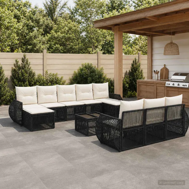 vidaXL Tuinbankenset 11 st Zwart en Cream Wit poly rattan, foto 2