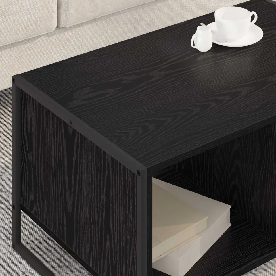 vidaXL Salontafel Zwart Eiken 80 x 50 x 40 cm Bewerkt hout, foto 4