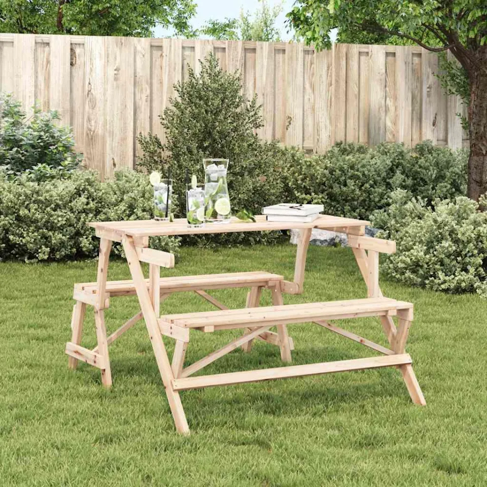 vidaXL Picknicktafel met banken 2-in-1 ombouwbaar massief vurenhout bruin, foto 3