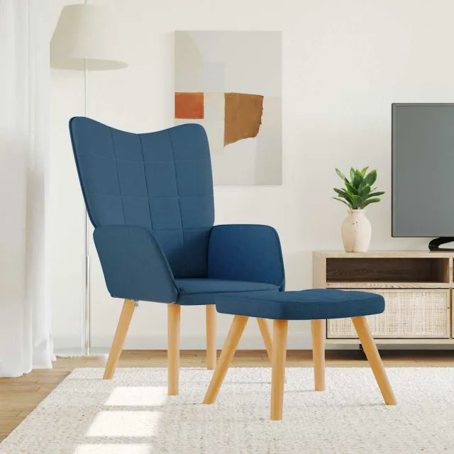vidaXL Relaxstoel met voetenbank stof blauw