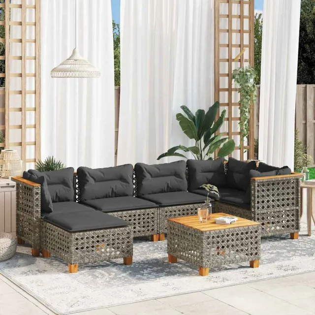 vidaXL 7-delige Loungeset met kussens poly rattan grijs, foto 2