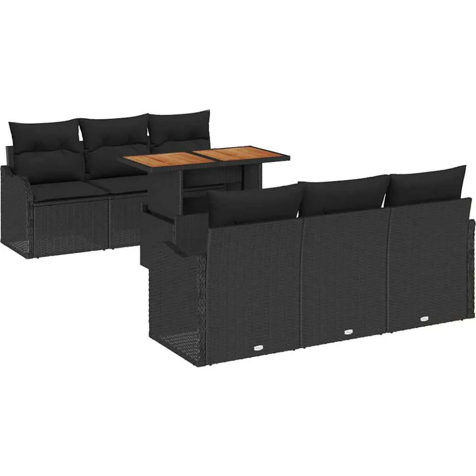 vidaXL Tuin Sofa Set 7 st Zwart Poly riet