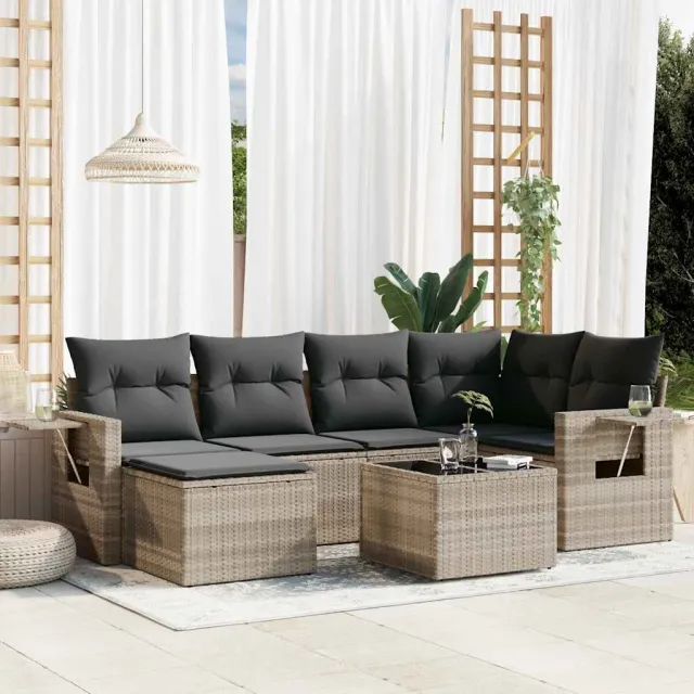 vidaXL 7-delige tuinbankset met kussens, grijs polyrotan, foto 2