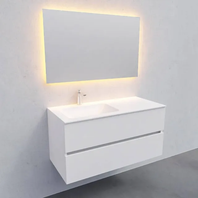 Badkamermeubel Solid Surface AQS Oslo 100x46 cm Links Mat Wit Boss & Wessing