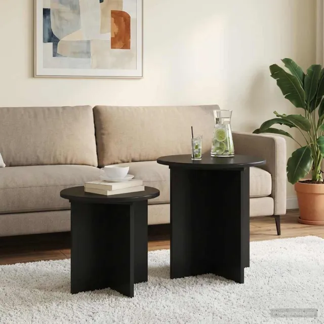 vidaXL Bijzettafelset 2 st Zwart eiken Ø 45 x 45 cm Geconstrueerd hout