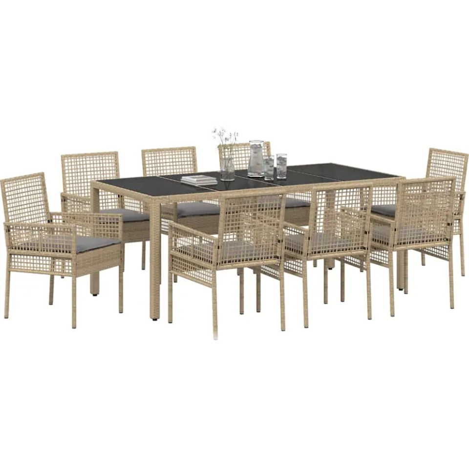 vidaXL Tuin eettafelset 9 st Beige poly rattan
