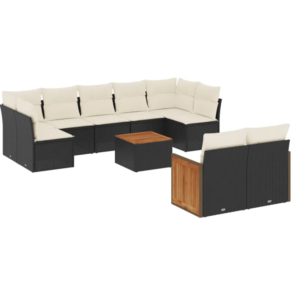 vidaXL 10-delige Loungeset met kussens poly rattan zwart, foto 3