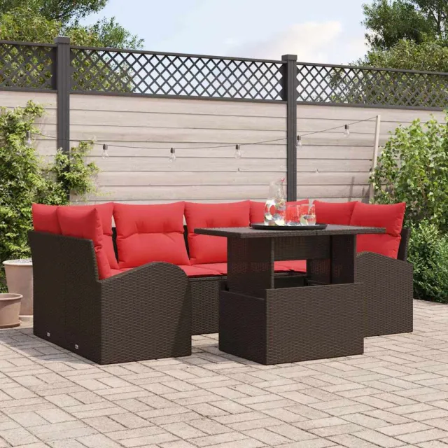 vidaXL Tuin Sofa Set 7 st Bruin en Rood, foto 2