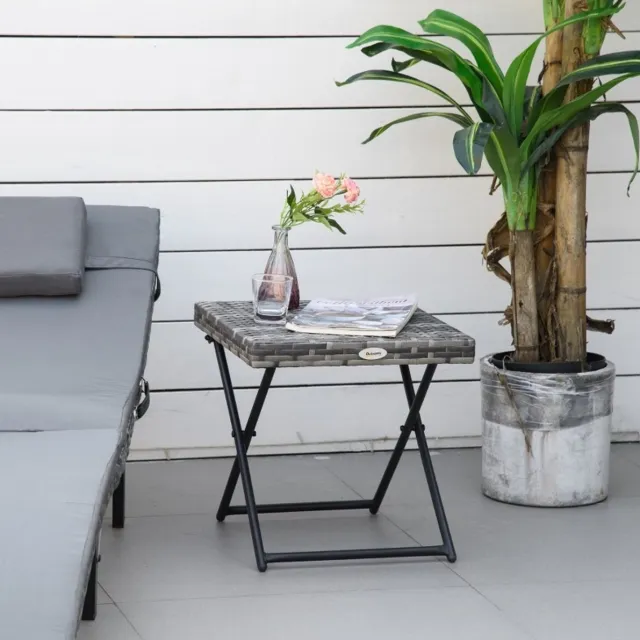 DESMIU Balkontafel - Klapbaar Polyrattan Tuintafeltje Met Metalen Frame - Voor Balkon En Tuin - Grijs - 40x40x40 Cm