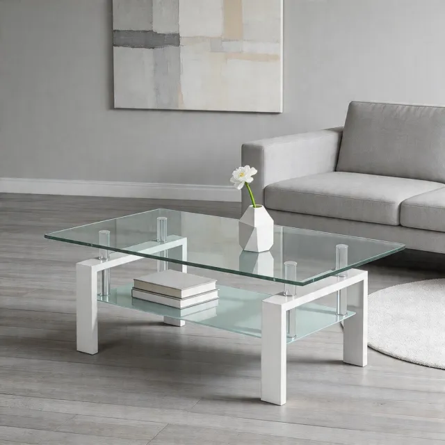 KOMHTOM Witte salontafel van gehard glas - salontafel voor de woonkamer