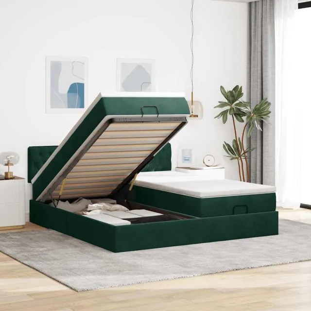 vidaXL Ottoman bed met matrassen en LED's 160x200cm fluweel groen