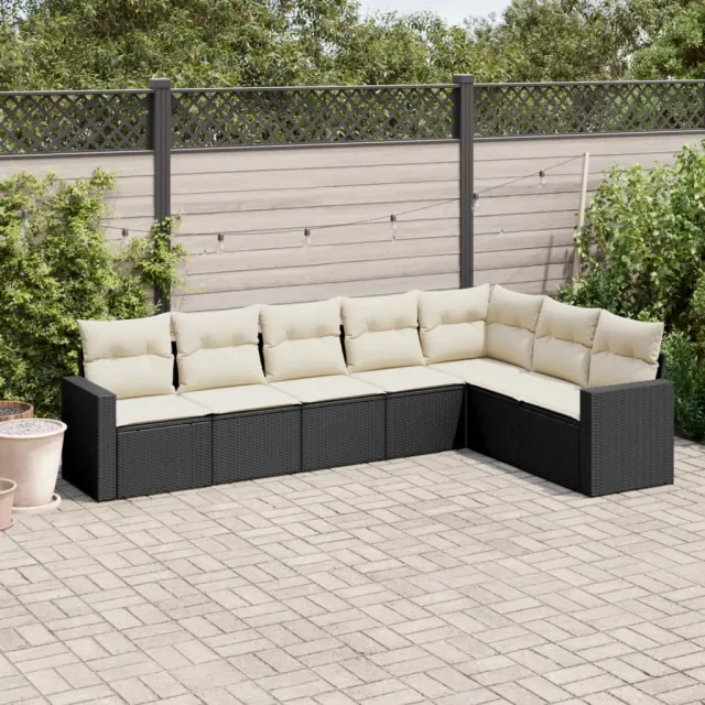 vidaXL 7-delige Loungeset met kussens poly rattan zwart, foto 2