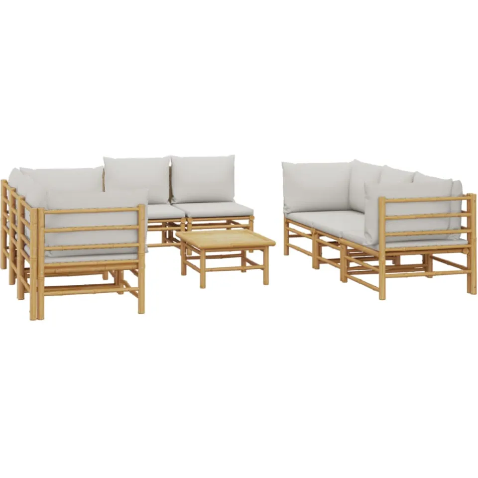 vidaXL 9-delige Loungeset met kussens bamboe lichtgrijs Bruin