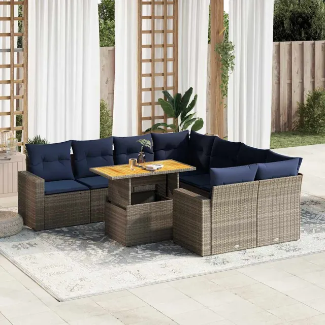 vidaXL 9-delige Loungeset met kussens poly rattan grijs, foto 2