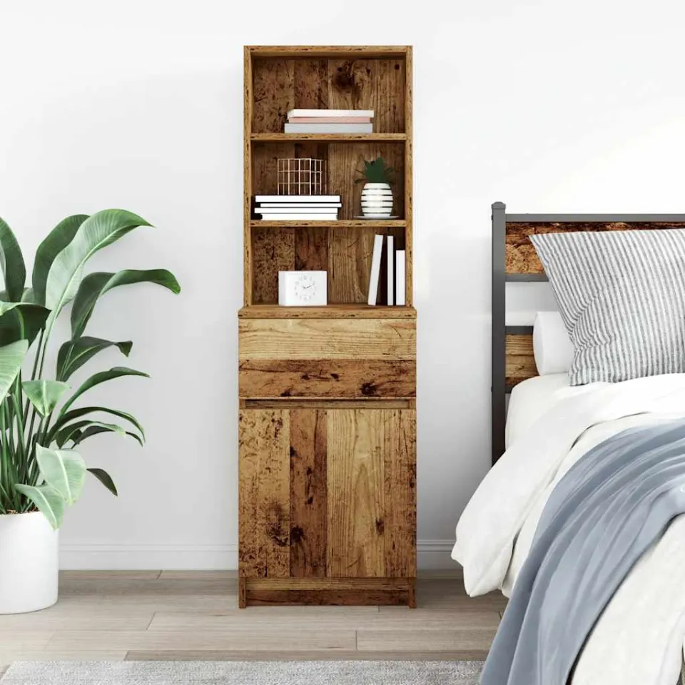 vidaXL Nachtkastje 39x35x125 cm bewerkt hout oud houtkleurig bruin, foto 3