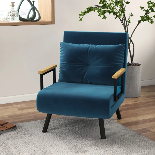 CHICFURN Fauteuil - Verstelbare rugleuning - Met armleuningen - Blauw