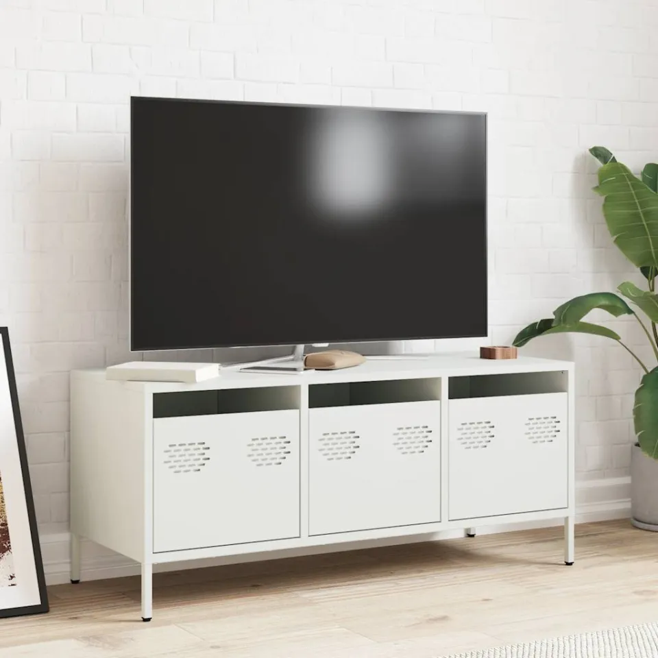 vidaXL Tv-meubel 101,5x39x43,5 cm koudgewalst staal wit, foto 2