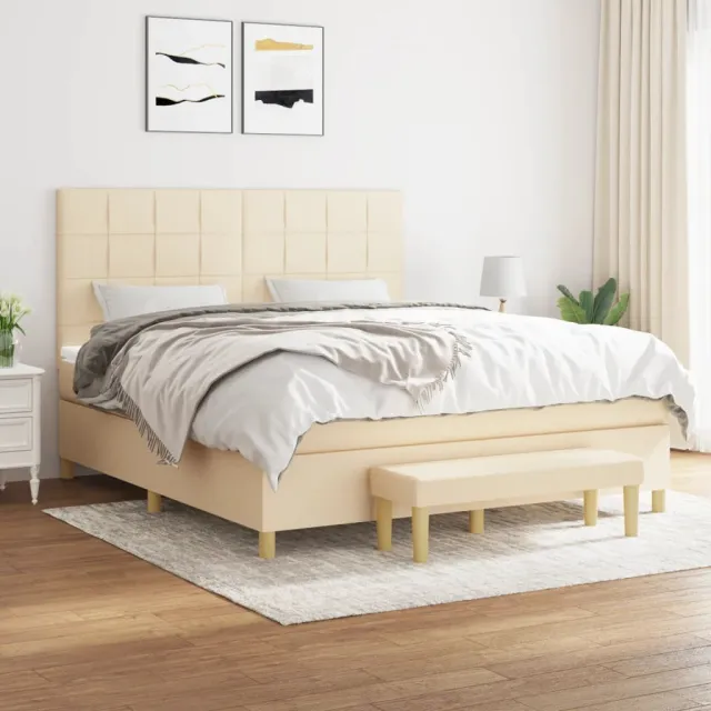 vidaXL Boxspring met matras stof crèmekleurig 160x200 cm