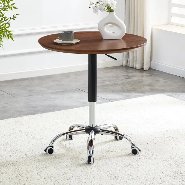 MIVRAY Bijzettafel - Hoogteverstelbare Ronde Tafel Met Wieltjes - Voor Thuiswerk, Keuken En Café - MDF En Metaal - Walnoot - 70 Cm Walnut