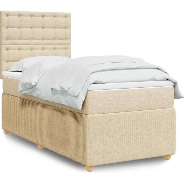 vidaXL Boxspring met matras stof crèmekleurig 100x200 cm