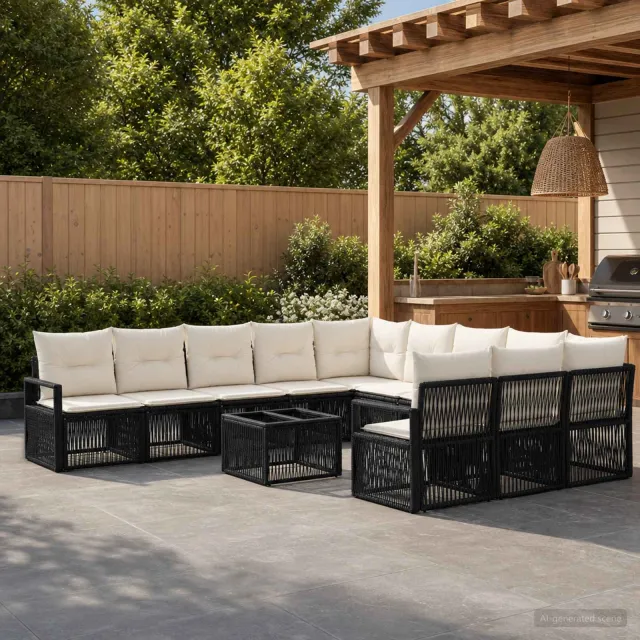 vidaXL Tuinbankenset 12 st Zwart poly rattan, foto 2