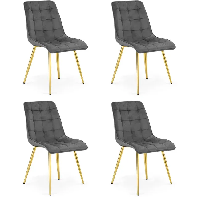Oskar Set van 4 Eetkamerstoelen SPLIT – Donkergrijs Velvet / Fluweel – Gestoffeerde Zitting – Goudkleurige Metalen Poten – Modern Design – Voor Eetkamer en Keuken