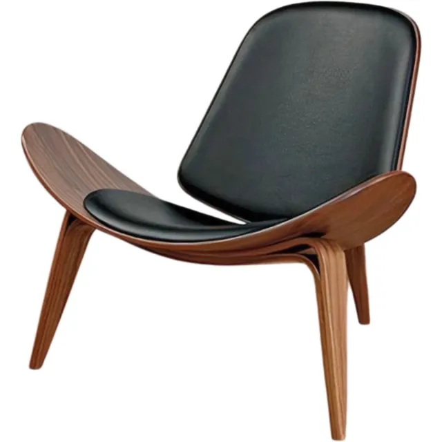 Meubeldistrict Stoel - Chair - Walnoot Hout - Zwart Leer - Stoel - Fauteuil - Loungestoel - Smile Chair
