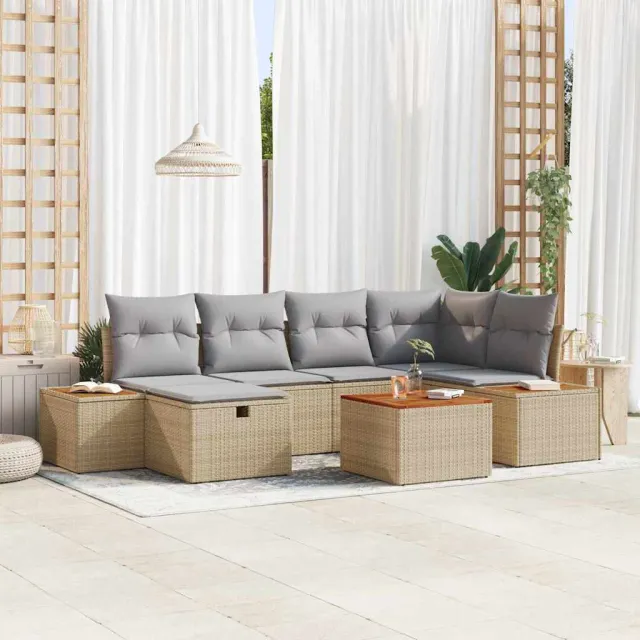 vidaXL Tuin Sofa Set 7 st Beige poly rattan, foto 2