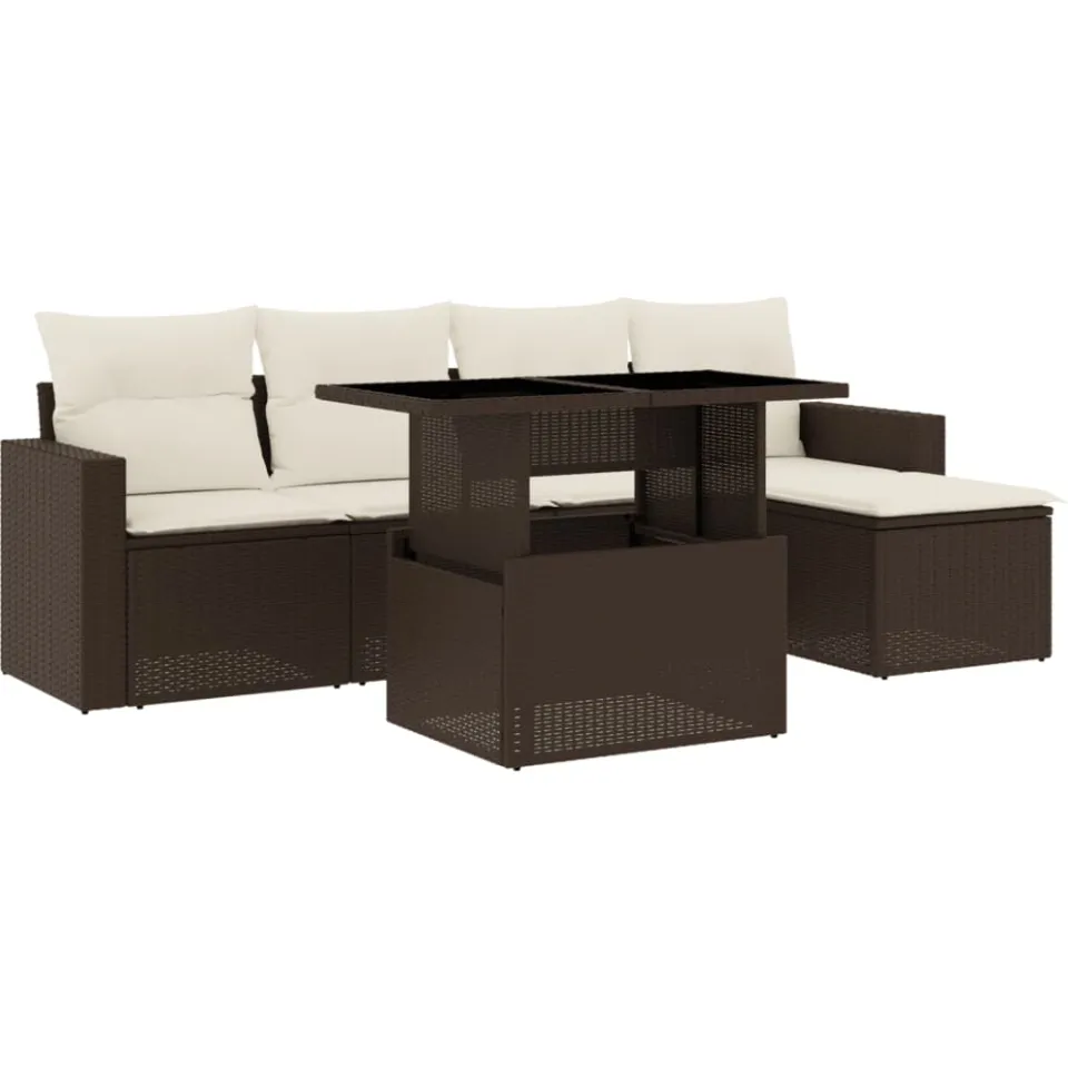 vidaXL 6-delige Loungeset met kussens poly rattan bruin
