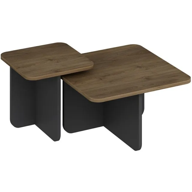 Minar Brandloop Luvi Salontafelset – 2-delig – 80x60 en 40x40 cm – Antraciet Walnoot