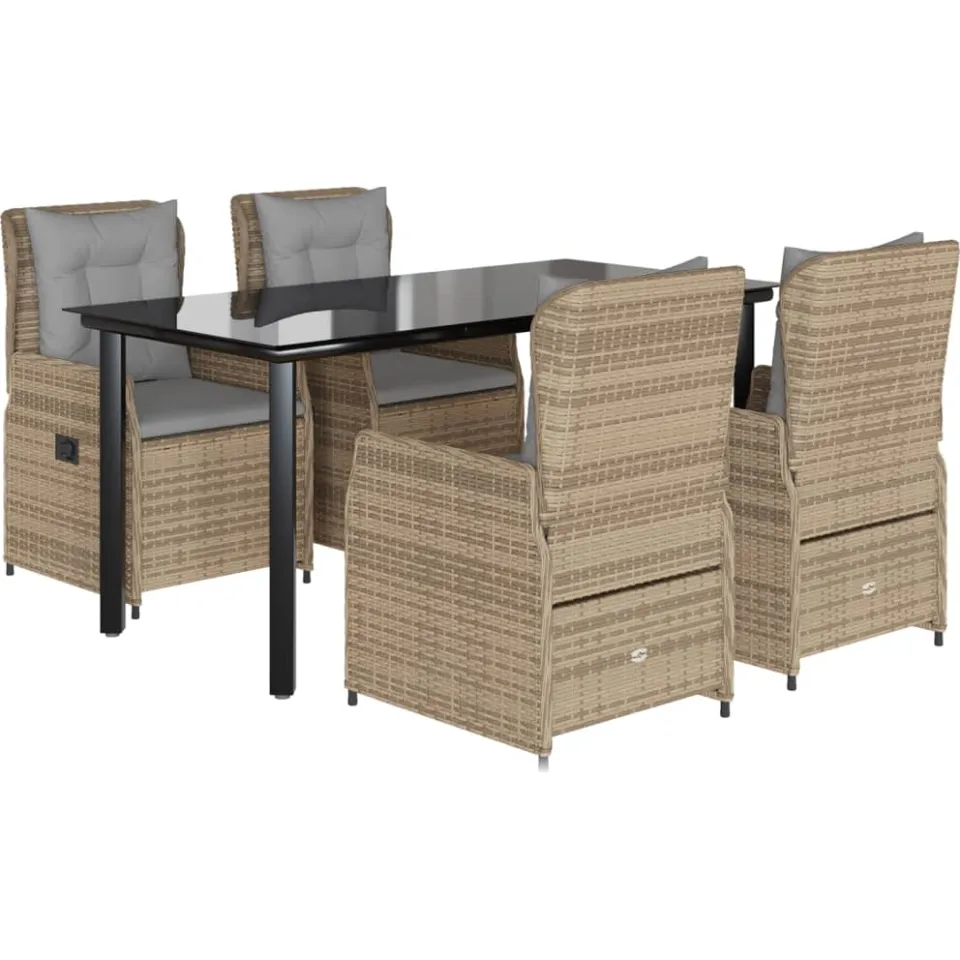 vidaXL 5-delige Tuinset met kussens poly rattan beige, foto 3