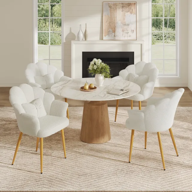 COVREO Eetkamerstoel set van 4 met kussens – Kuipstoel met armleuningen – Stoel voor eetkamer – 64x65,5x85 cm – Wit