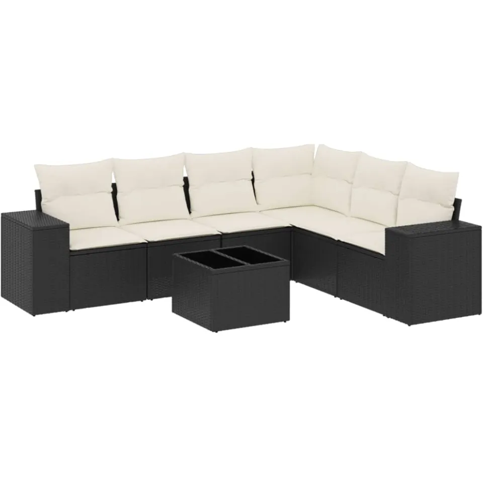 vidaXL 7-delige Loungeset met kussens poly rattan zwart, foto 3
