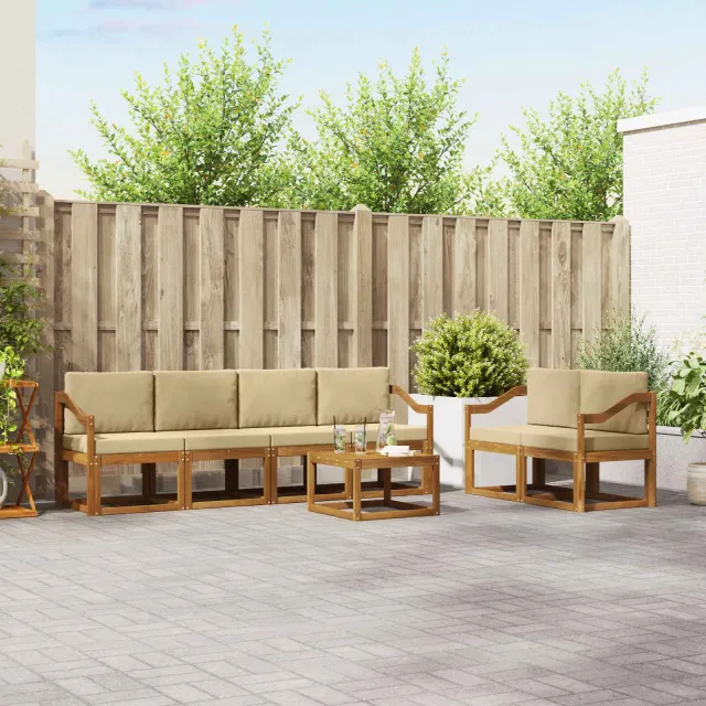 vidaXL Buiten bankenset 7 st 6-zits Natuurlijk en Beige